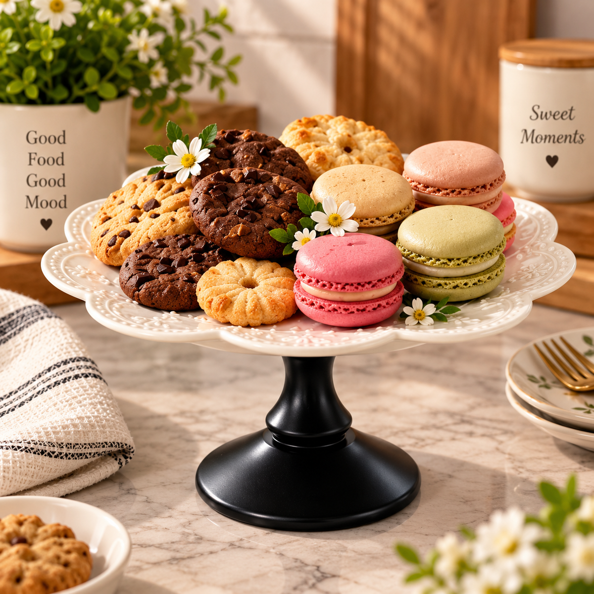 Elegant Floral Ceramic Cake Stand, Dessert And Cupcake Serving Display with Pedestal Stand, Decorative Cake Serving Stand