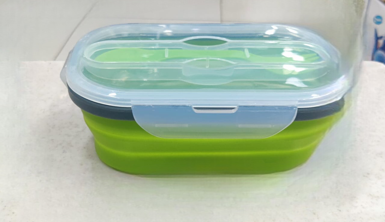 Silicone Collapsible Lunch Box, Kids Lunch Box With Portable Spoon, Folding Food Storage Container