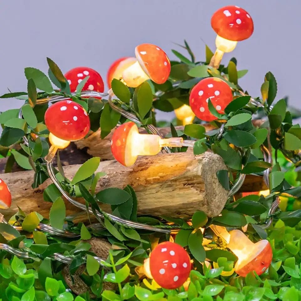 Set Of 10 3D Mushroom String Light, Photography Prop Hang String Light, Create Atmosphere 3D Mushroom String Light, Beautiful Flicker Free LED Lights