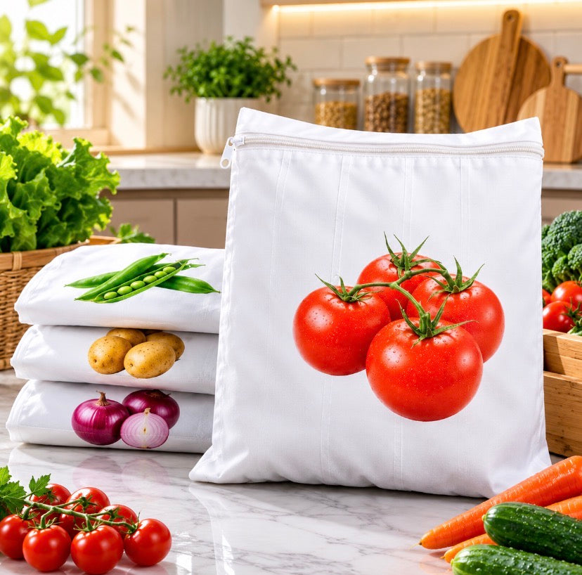 Set of 4 Reusable Vegetable Storage Bag, Food Keeper Bags With Zipper, Smart Veggies Storage Bags, Vegetable Storage Pouches