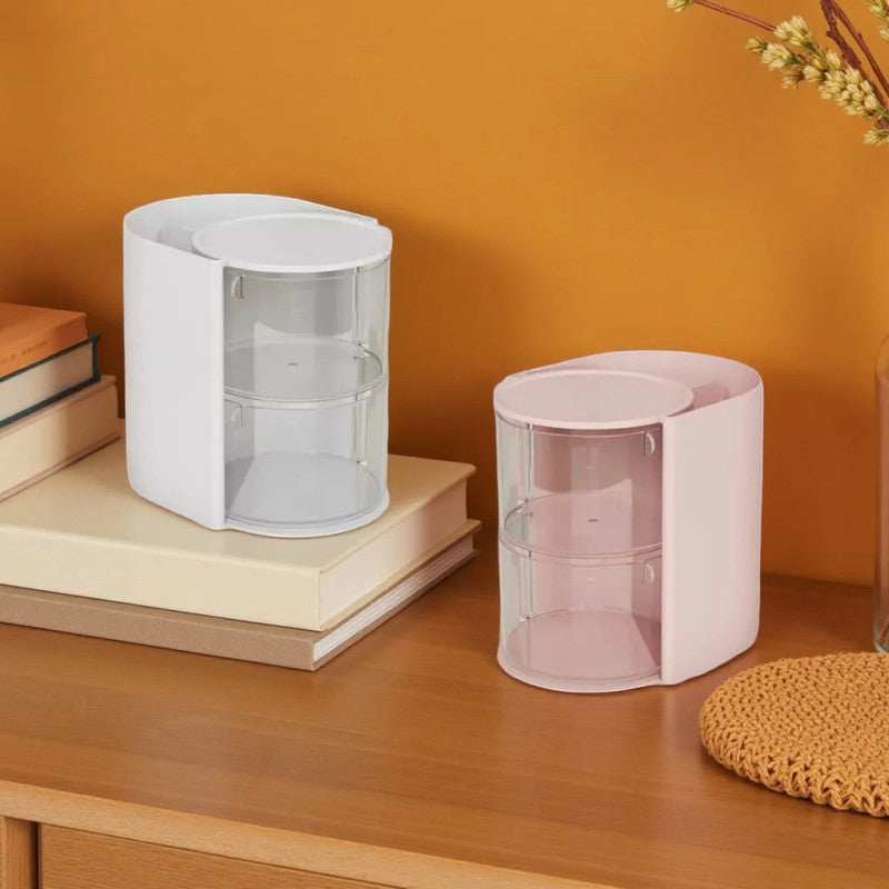 Smart Vanity Organizer, Rotating Makeup Storage Box, Mini Makeup Organizer, Dustproof Cosmetic Organizer