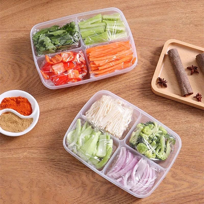4 Grid Plastic Becon Box, Four Compartment Food Storage Box, Reusable Preservation Box With Lid, Plastic Refrigerator Storage Box Organizer, Food Storage Container with Lid for Refrigerator, Multipurpose Food Fridge Keeper