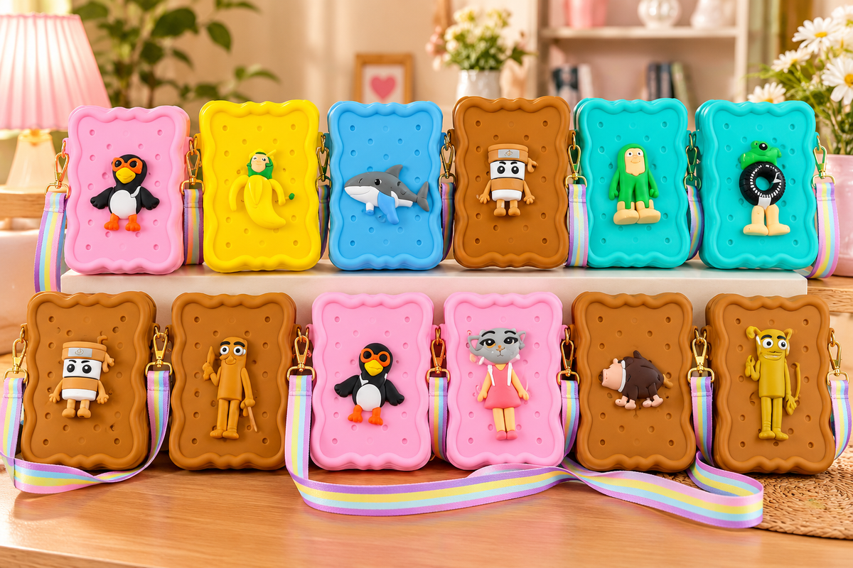 Cute Cartoon Character Crossbody Bag, Colourful Silicone Mini Crossbody Bags, Kids 3D Cartoon Character Sling Bag