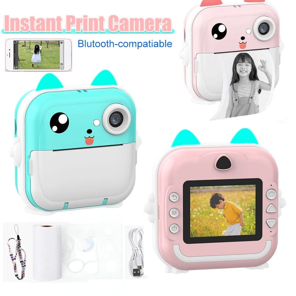 Cat Camera Printer, Children Instant Print Camera, Kids Photography Digital Photo Camera, 2-in-1 Portable Digital Camera, Pocket Printer With Thermal Paper Roll, Mini Bluetooth Photo Printer Camera