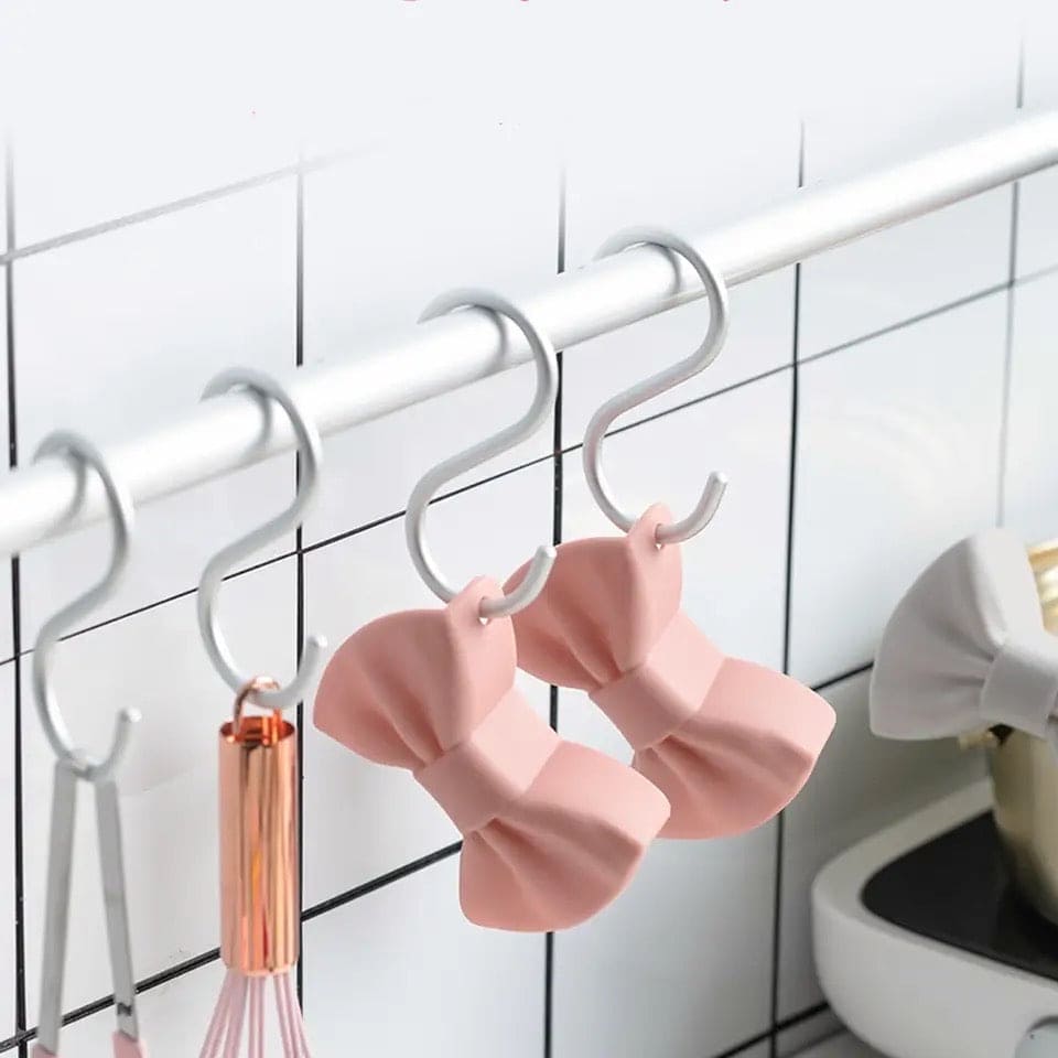 Set Of 2 Elegant Bow Tie Pot Gripper, Bowknot Handle Pot Ear Clip, Cooking Oven Glove, Mini Oven Mitt, Finger Guard Pot Holder, Bow Tie Silicone Heat Insulator Clip, Heat Insulator Finger Guard, Silicone Pinch Holder