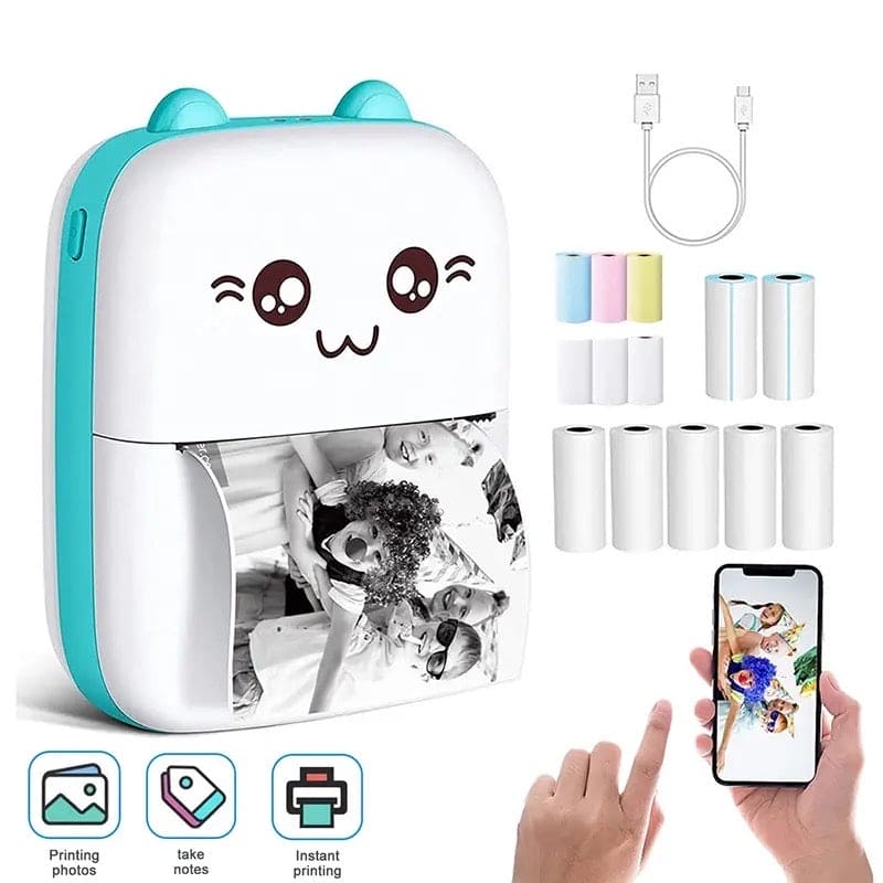 Meow Pocket Printer, Mini Bluetooth Photo Printer, Pocket Printer With Thermal Paper Roll, Wireless Mini Printer For Memo Receipt Label Notes, Thermal Printer Compatible with Android or iOS APP, Smart Thermal Inkless Printer