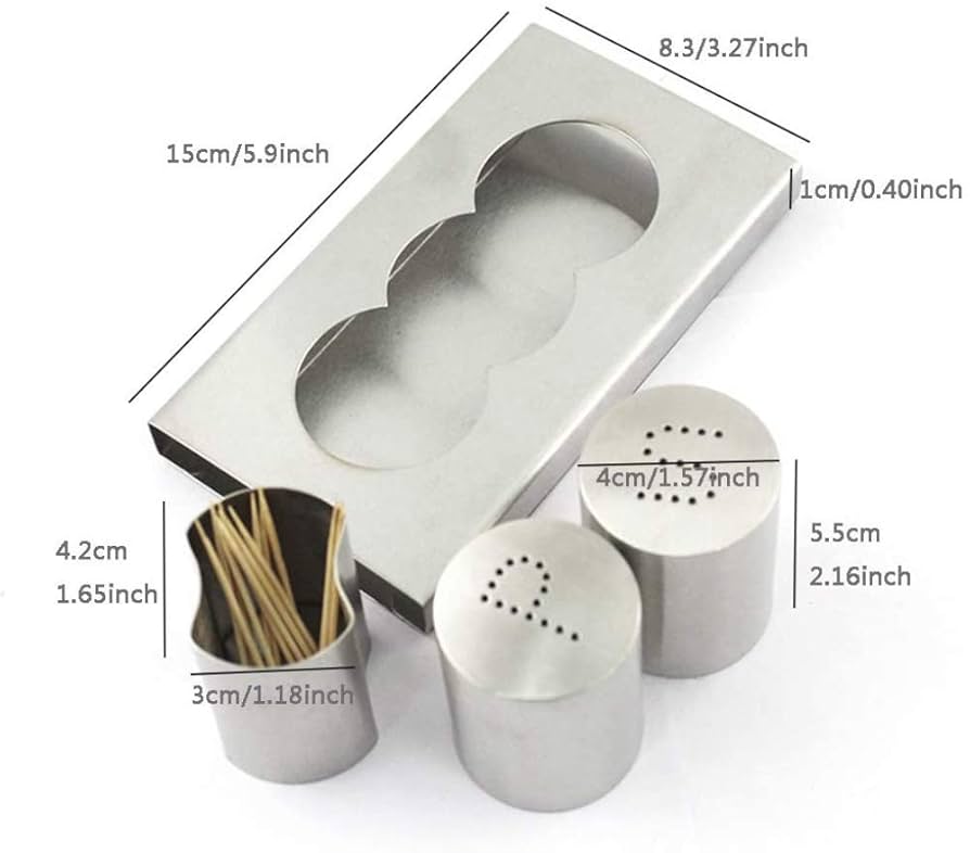 Stainless Steel Salt And Pepper With Stand, Mini Salt And Pepper Shaker Set, Spice And Seasoning Set With Toothpick Container