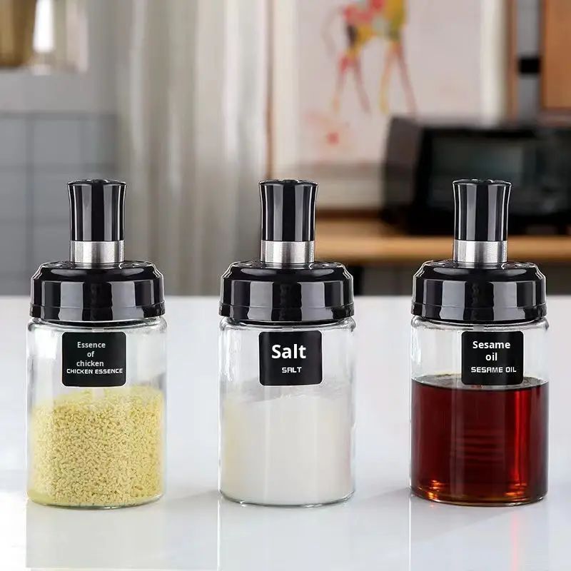 180ml Lead Free Sealed Seasoning Quantitative Salt Pepper Jar,  Pack Of 3pcs Condiment Dispenser Glass Spice Jar Set