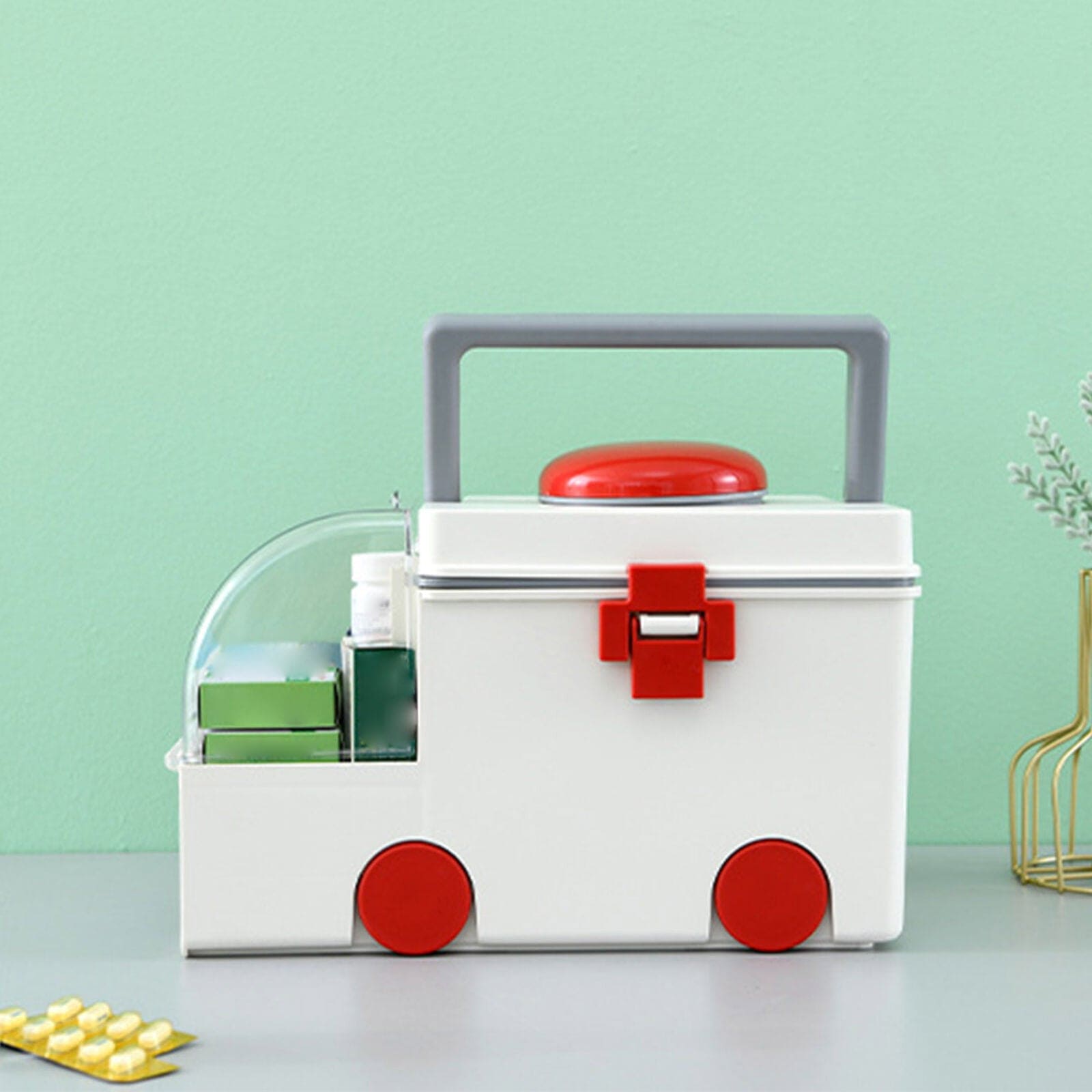 Cute Ambulance Medicine Box, Large-capacity Medicine Kit Storage Box, Household Compartmental Medicine Box, Portable First Aid Kit Container, Creative Emergency Pharmacy Pill Organizer
