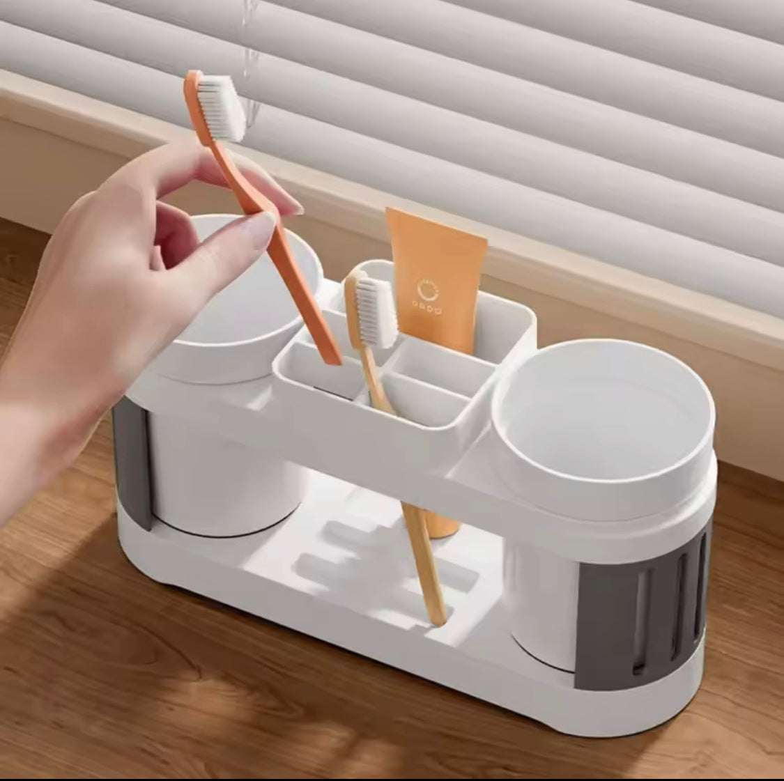 Toothbrush Holder With Mouthwash Cap, All In One Toothbrush Holder, Bathroom Toothbrush Shelf With Wash Cup Holder
