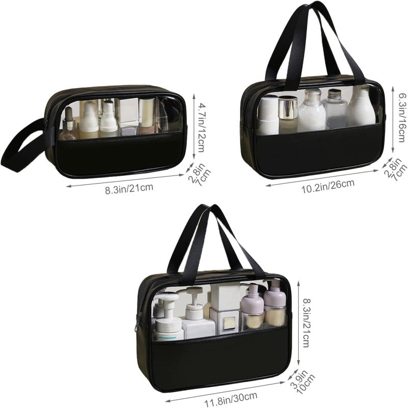 3 Pcs Transparent Cosmetic Bag, Transparent Oriented Makeup Bag, Carry Travel Zippered Pouch Bag, Waterproof Portable Travel Cosmetics Pouch