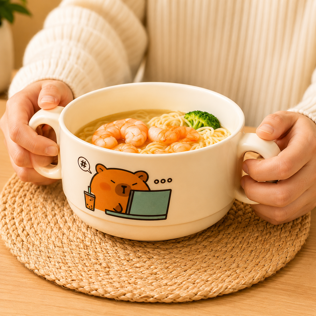 Cute Bear Ceramic Bowl with Spoon Set, Cute Cartoon Kids Mealtime Set, Adorable Kids Feeding Bowl & Spoon, Cute Animal Kids Bowl & Cup Sst
