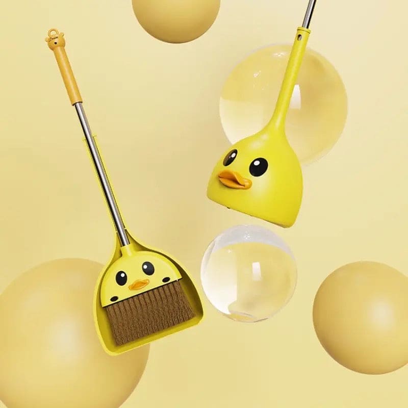 Yellow Duck Broom And Dustpan Set, Cartoon Toddler Broom Set, Plastic Standing for Little Housekeeping Helper, Cute Mini Broom with Dustpan, Kids Mini Sweeping Broom Set, Kids Play House Cleaning Toy, Multifunctional Broom And Shovel