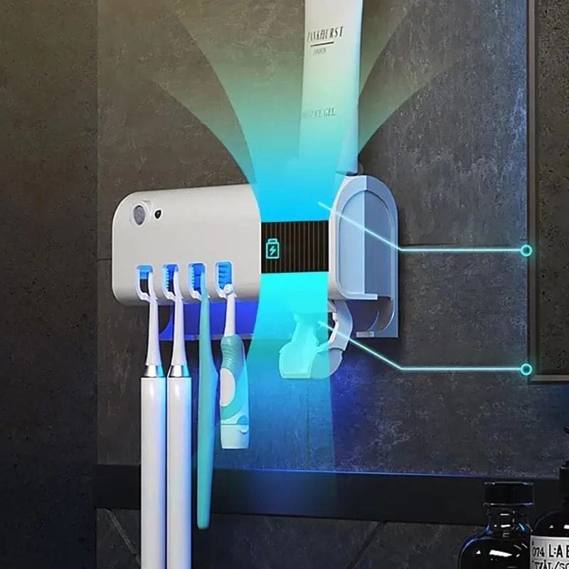 Smart UV Toothbrush Sterilizer, Ultraviolet Light Toothbrush Sterilizer, Automatic Toothpaste Squeezer Dispenser, Wall Mount Toothpaste Dispenser Home Bathroom Accessories, Electric Toothbrush Holder With Toothpaste Dispenser