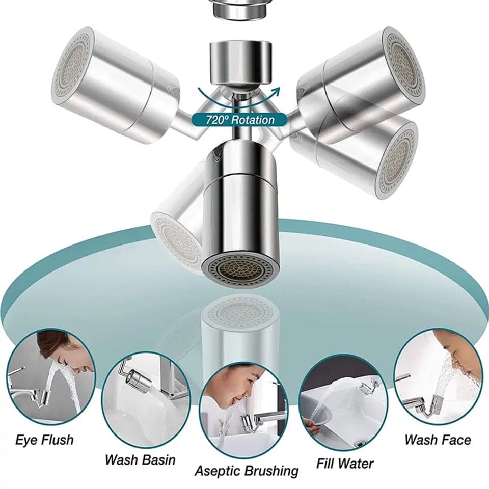 Universal Splash Filter Faucet, 720° Swivel Faucet Spray Head, Rotatable Extension Faucet Filter Nozzle, Kitchen Bathroom Pressurized Extension Foaming Faucet, Swivel Sink Chrome Faucet Aerator for Face, Eyewash, and Gargle
