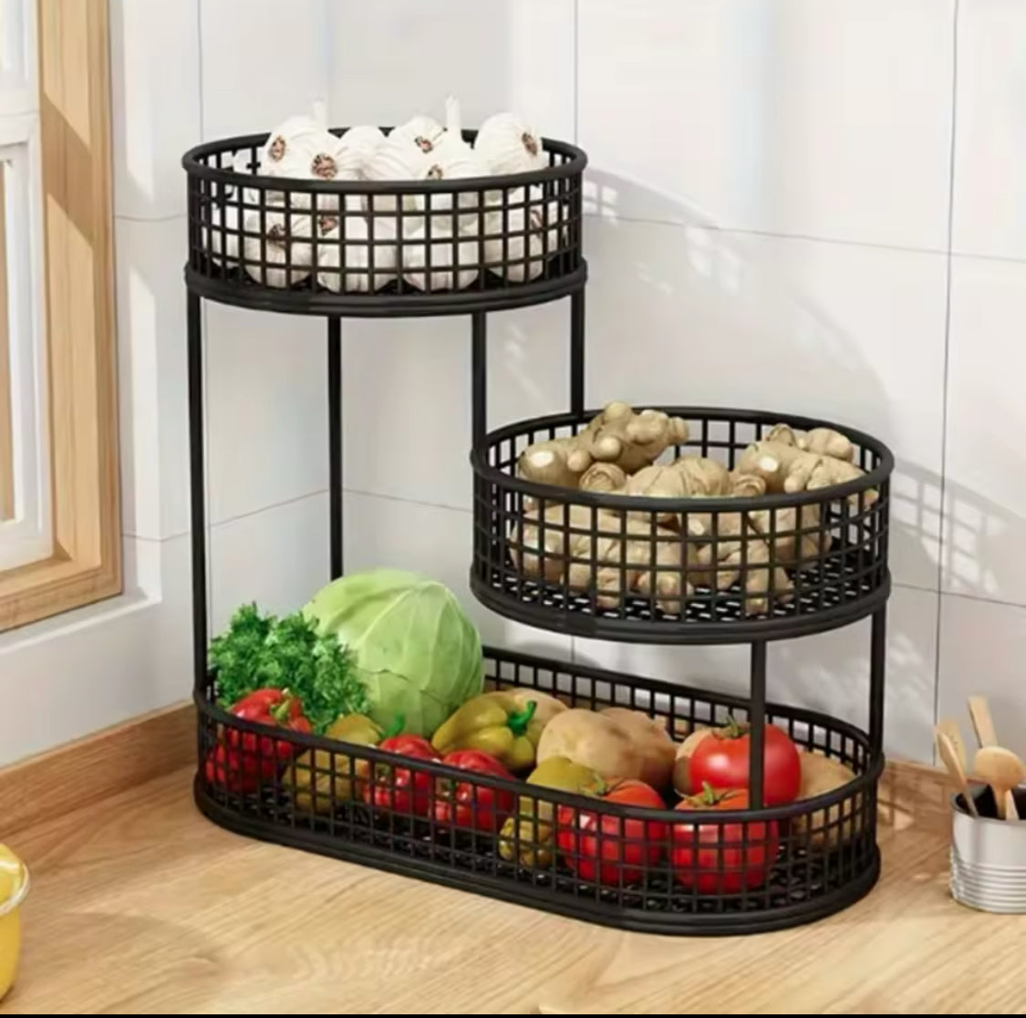 3-Tier Metal Fruit Basket, Countertop Fruit Basket, Iron Net Design Vegetable Basket, Bathroom Vanity Basket, Bathroom Towel Basket