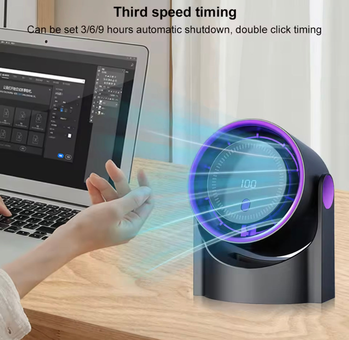 Rechargeable Desk Fan with Digital Display, Wall Mounted Air Conditioner Table Fan, Multifunction Bladeless Fan