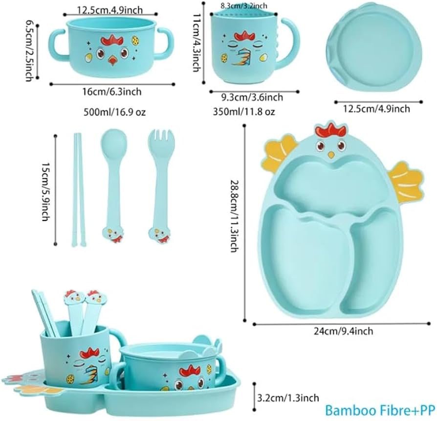 Cute Chick Kids Dinnerware Set, Baby Chick Feeding Bowl & Plate Set, Cute Cartoon Self Feeding Plate for Kids, Kids Divided Plate & Cup Set