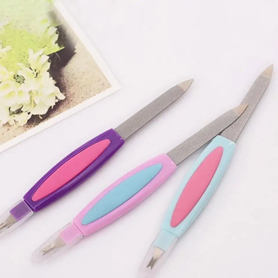 Double Sided Nail Filer, Stainless Steel Nail Trimmer, Multifunctional 2 in 1 Manicure Tool, Nail Buffer Cuticle Pusher