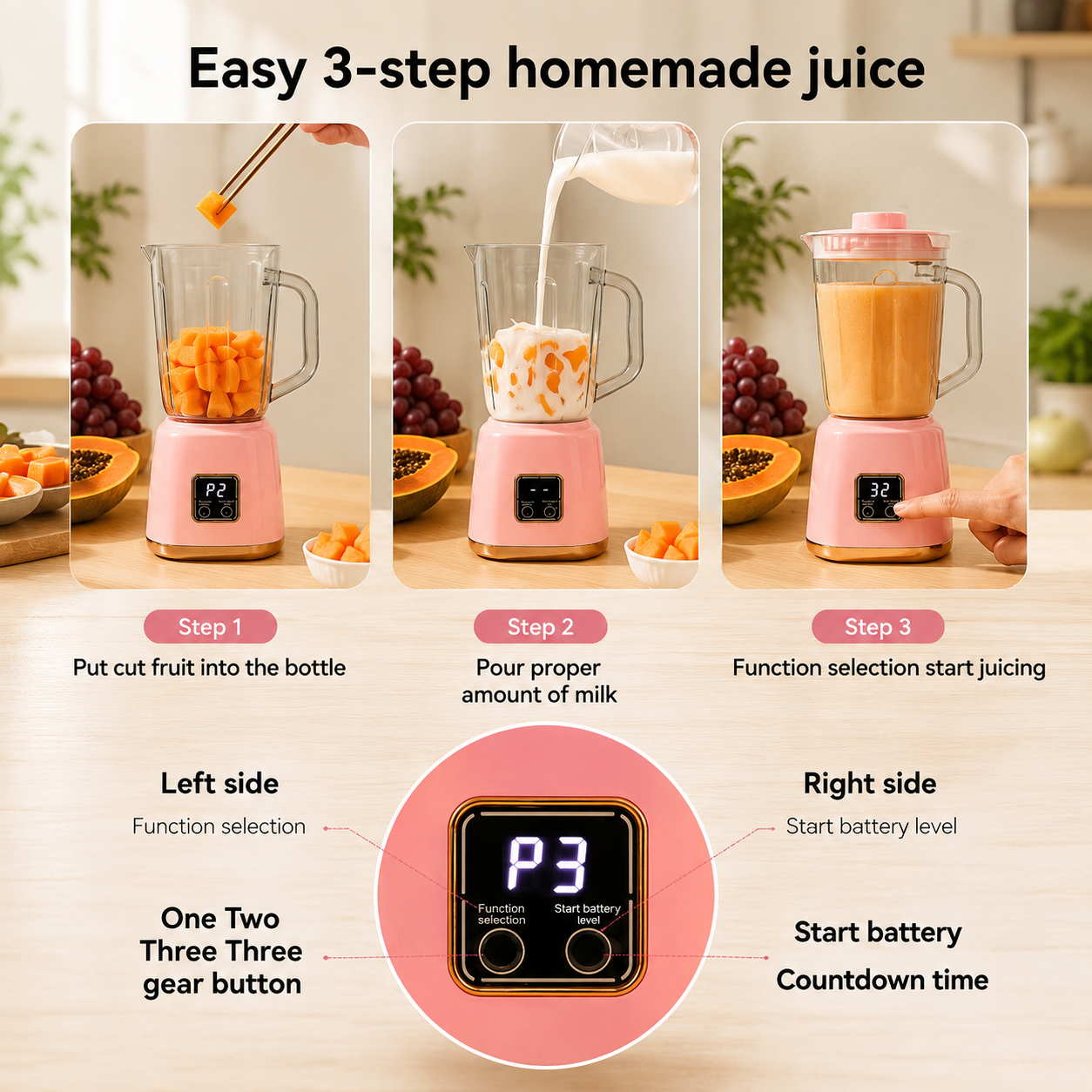 Quick Blend Rechargeable Juicer, Digital Fruit Blender Cup, Rechargeable Smoothie Maker, Wireless Rechargeable Juicer Cup