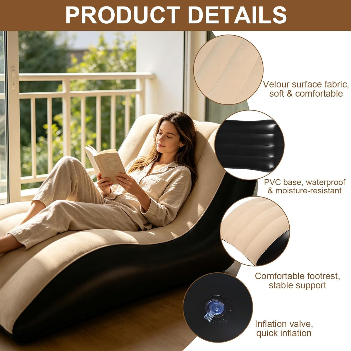 Luxury Wave Lounge Chair, Wave Design Leisure Chair, Premium Indoor Wave Lounger, Portable Folding Air Mattress