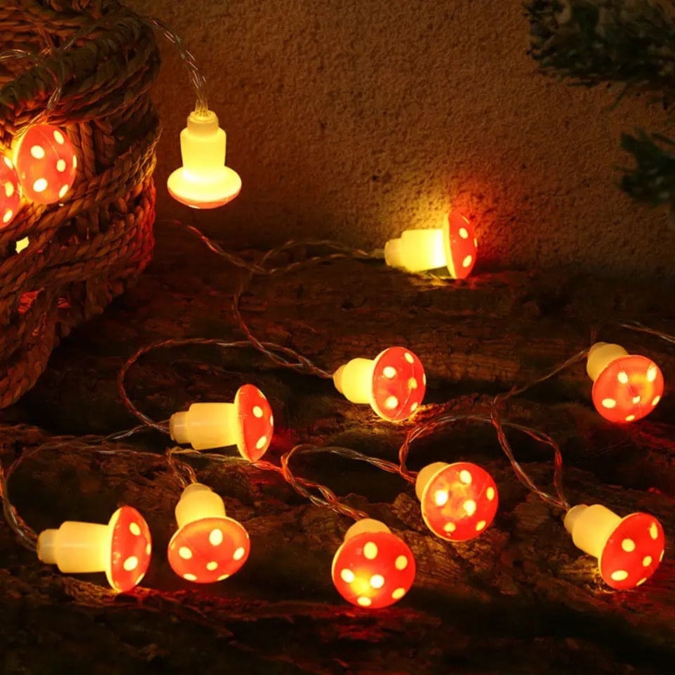 Set Of 10 3D Mushroom String Light, Photography Prop Hang String Light, Create Atmosphere 3D Mushroom String Light, Beautiful Flicker Free LED Lights