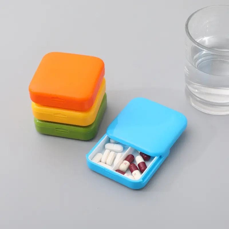 Portable Push Pull Pill Box, Square Pill Case, Mini Two Compartment Plastic Tablet Holder, Sub Packed Medicine Box, Home Storage Medicine Box, Vitamins Medicine Tablet Organizer, Pocket Pill Box, Times A Day Medicine Tablet Dispenser