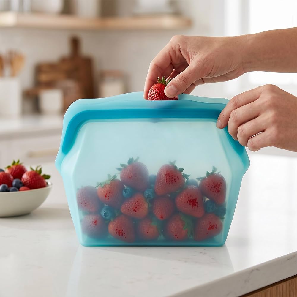 Reusable Silicone Food Storage Bag,
Multi Purpose Silicone Storage Pouches, Fruit and Vegetable Storage Bags, Kitchen Food Preservation Bags