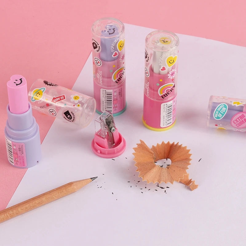 Lipstick Pencil Eraser Sharpener Cute Writing Drawing Rubber Erasers Stationery Gifts School Supplies