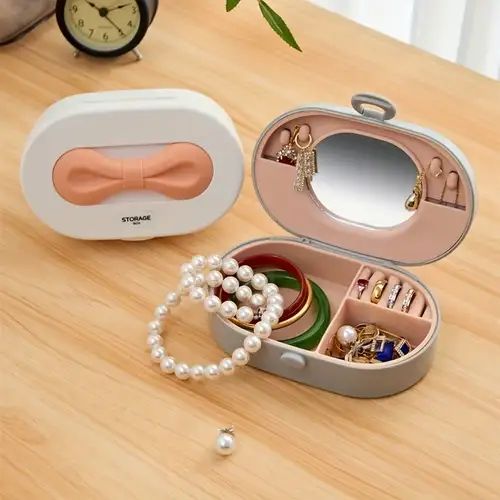 Potable Bowknot Jewellery Organiser Box, Multipurpose Jewellery Storage Box, Elegant Decorative Necklace Earrings Bracelet Container