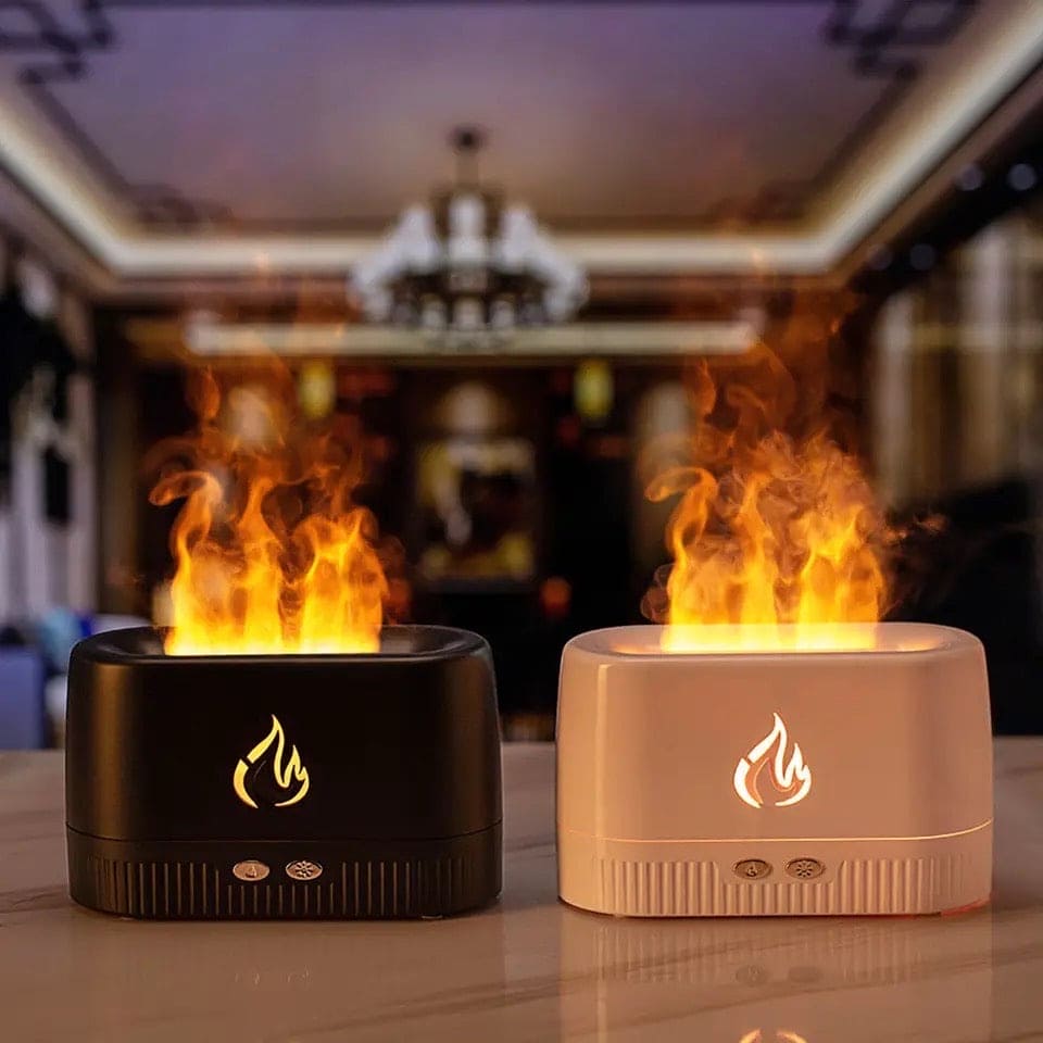 Flame Aroma Diffuser, Ultrasonic Cool Mist Maker Fogger, Oil Flame Lamp Difusor with Lights, Lighting Simulation Colorful Flame Fragrance Machine, Humidifier Ambients Flames Simulator