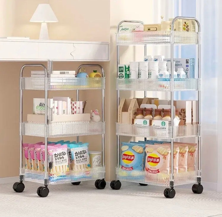 3/4 Layer Kitchen Trolley Storage Shelves, Acrylic Multilayer Storage Cart, Transparent Luxuary Kitchen Rolling Cart