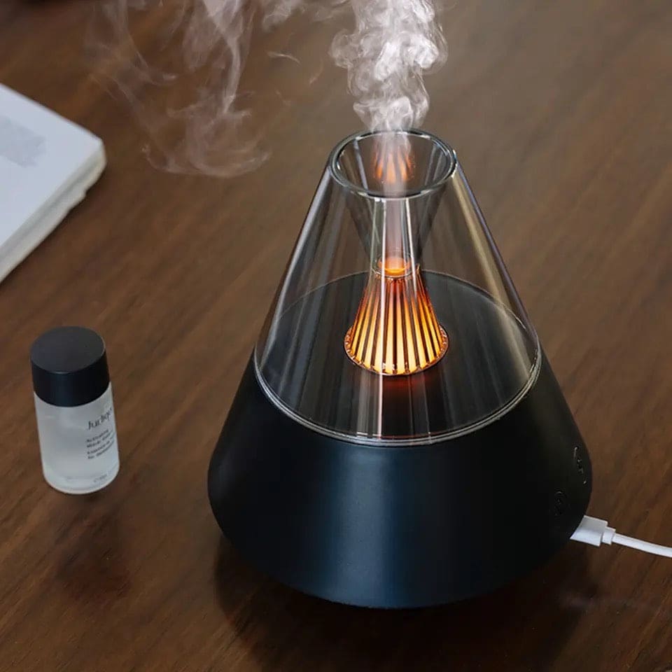 Volcano Room Diffuser, USB Air Humidifier, Retro Light Air Freshner, 150ML Essential Oil Diffuser, Remote Control Aromatherapy Humidifier, Ultrasonic Cool Mist Maker Frogger, Candlelight Fragrance Scent Dispenser, Home Car Bedroom Table Humidifier