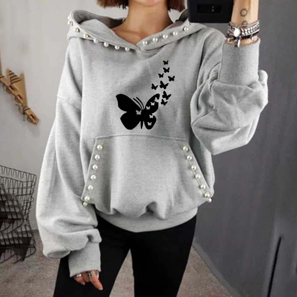 Women Casual Pearls Hoodie