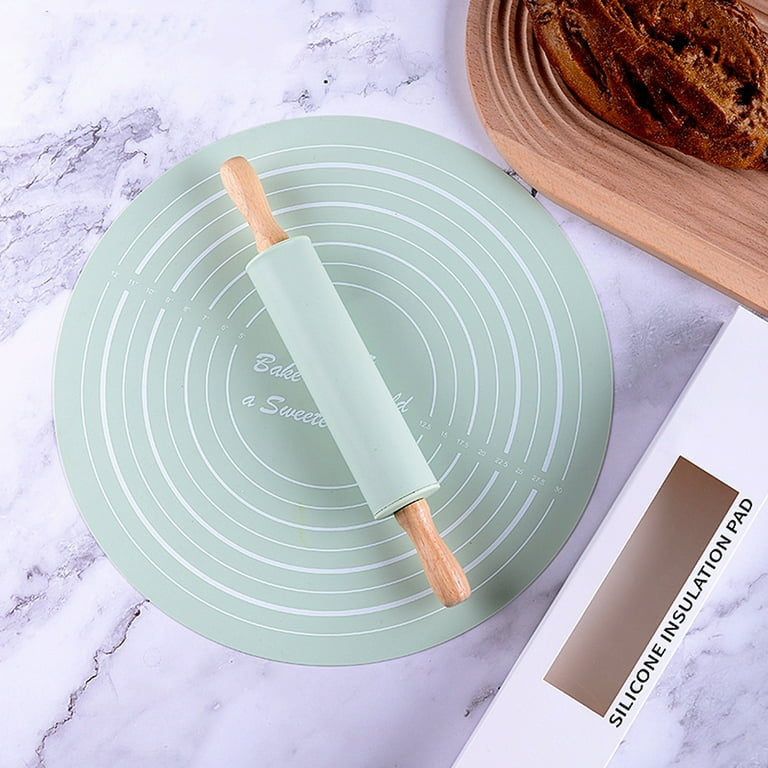 Silicone Dough Mat With Rolling Pin Set, Non-Slip Baking Mat For Pizza Dough, Extra Thick Non-Stick Kneading Mat Set