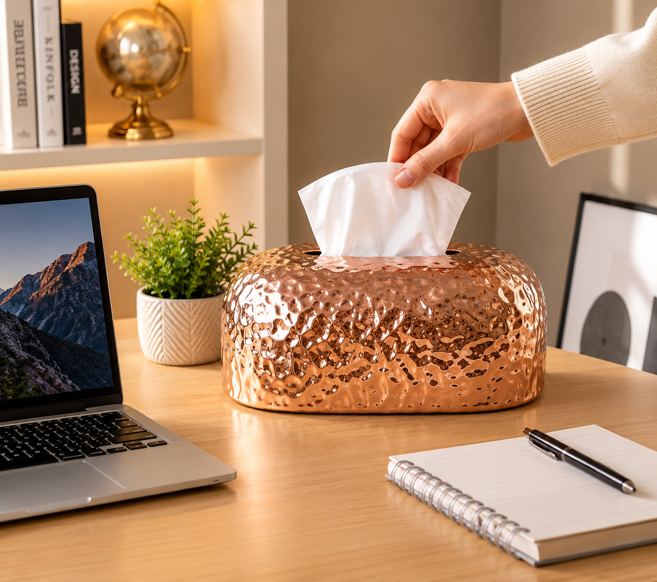 Luxury Hammered Texture Tissue Box, Elegant Metallic Tissue Holder,     Home Decor Tissue Holder