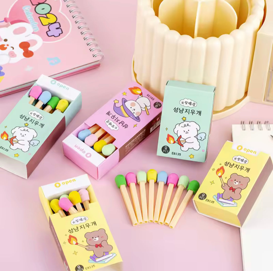 Matchstick Creative Eraser Set, Kids Pencil Eraser Set, Matchbox Style ...