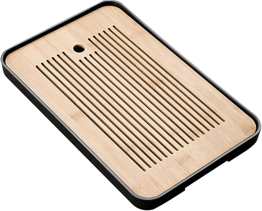 Wooden Kitchen Dish Drying Rack with Water Tray, Wooden Dish Drainer with Removable Water Tray, Bamboo Style Dish Drying Tray