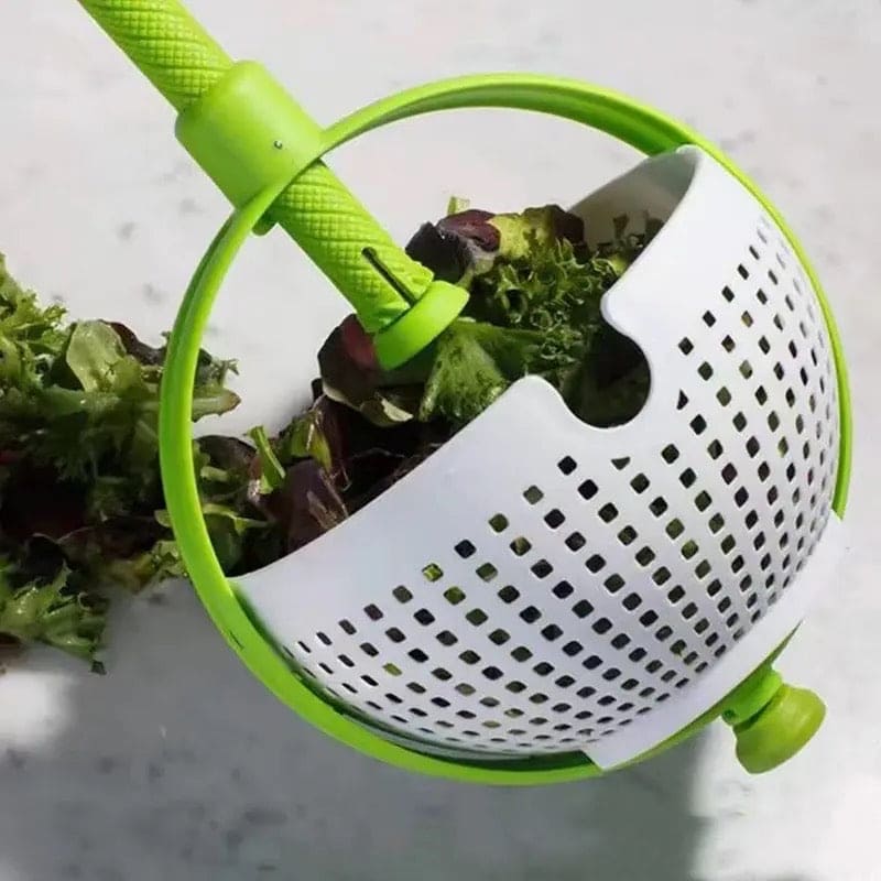 Revolving Drain Basket, Multipurpose Salad Molicer, Foldable Strainer Fruit Vegetable Washing Basket, New Salad Spinner, Dehydration Water Throwing Drain Basket, Lettuce Spinning Colander Kitchen Tool, Spinning Basket with Collapsible Handle