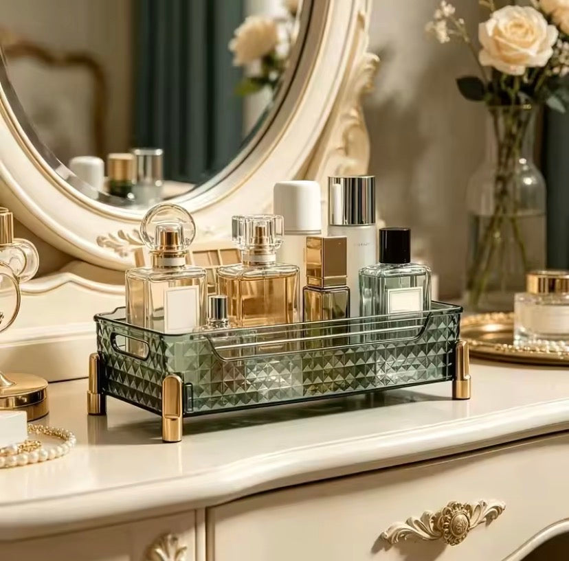 Transparent Desktop Cosmetic Storage Box, Vanity Organizer Basket, Dressing Table Makeup Organizer