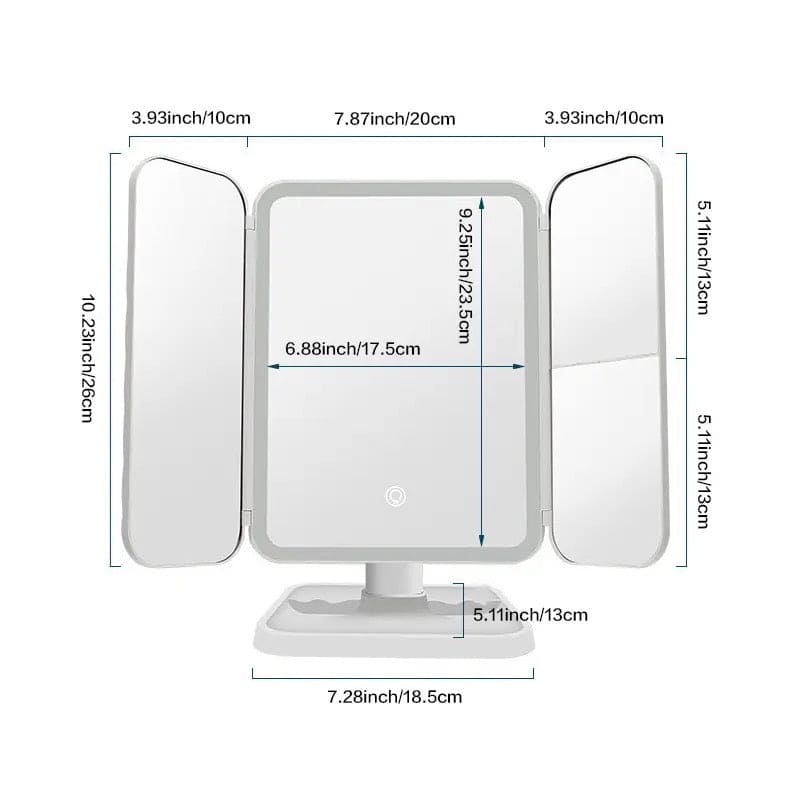 Trifold Makeup LED Mirror, Dorm Dressing Mirror Beauty Light, Smart Complementary Makeup Mirror, Tabletop Small Makeup Decorative Mirror Desk Led, Touch Screen Portable Table Cosmetic Mirror for Travel Cosmetic Office