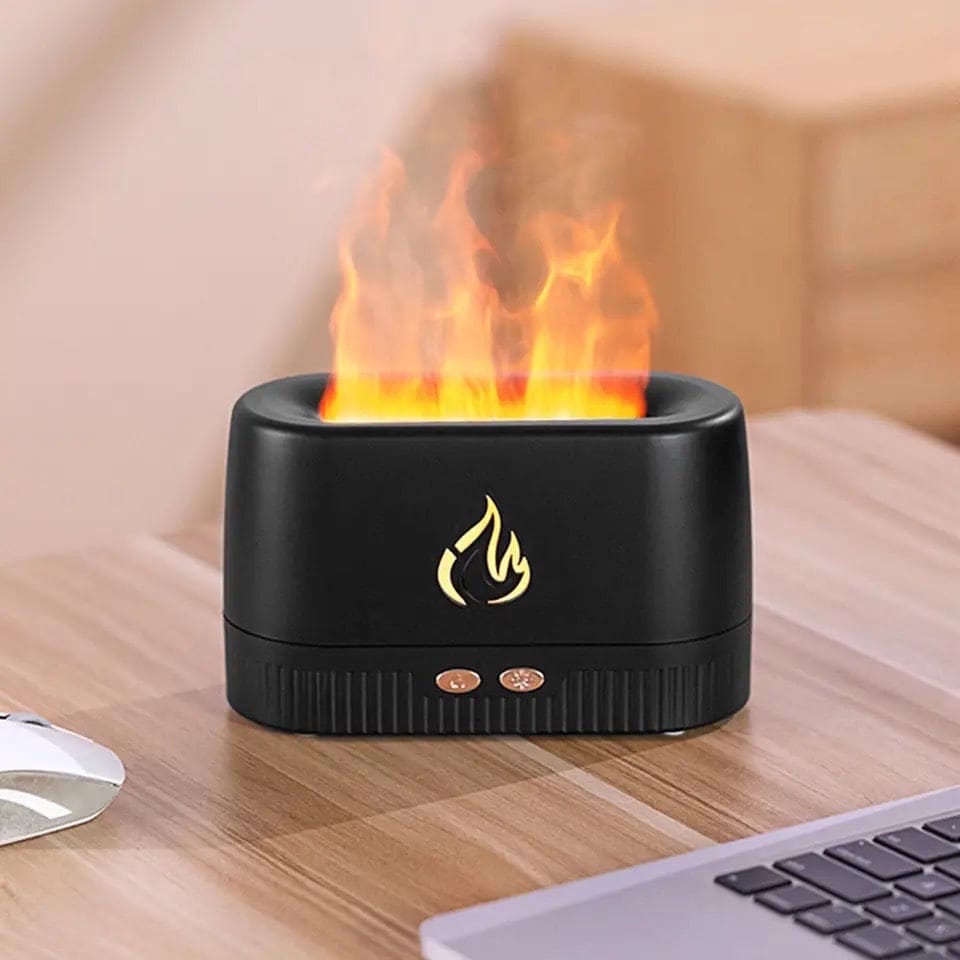 Flame Aroma Diffuser, Ultrasonic Cool Mist Maker Fogger, Oil Flame Lamp Difusor with Lights, Lighting Simulation Colorful Flame Fragrance Machine, Humidifier Ambients Flames Simulator