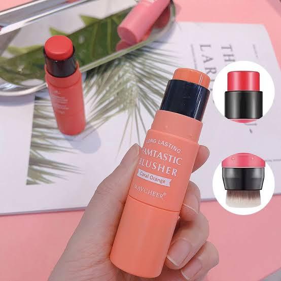 Double Ended Blush Stick With Brush, Waterproof Facial Makeup, Face Moisturizing Brighten Blusher