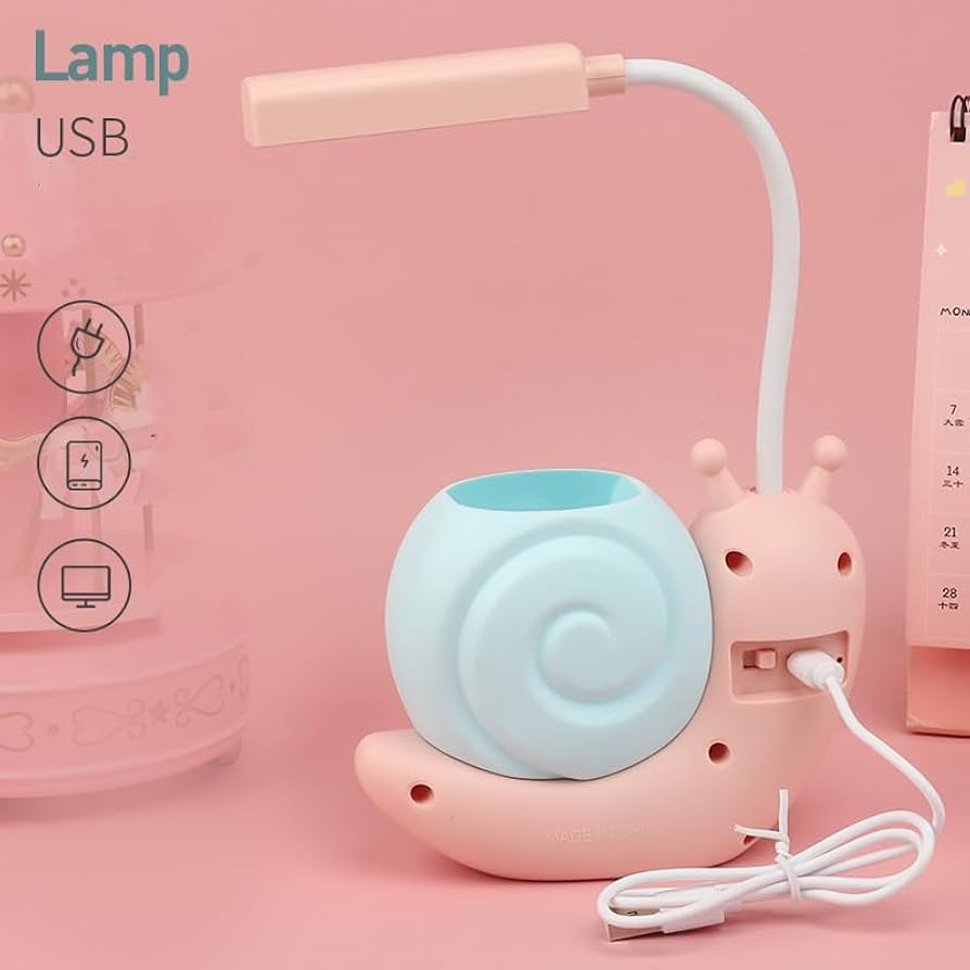 Cute Snail LED Desk Lamp with Pen Holder, Adjustable Study & Reading Light for Kids, Multifunctional Snail Desk Lamp, Decorative Snail Study Light