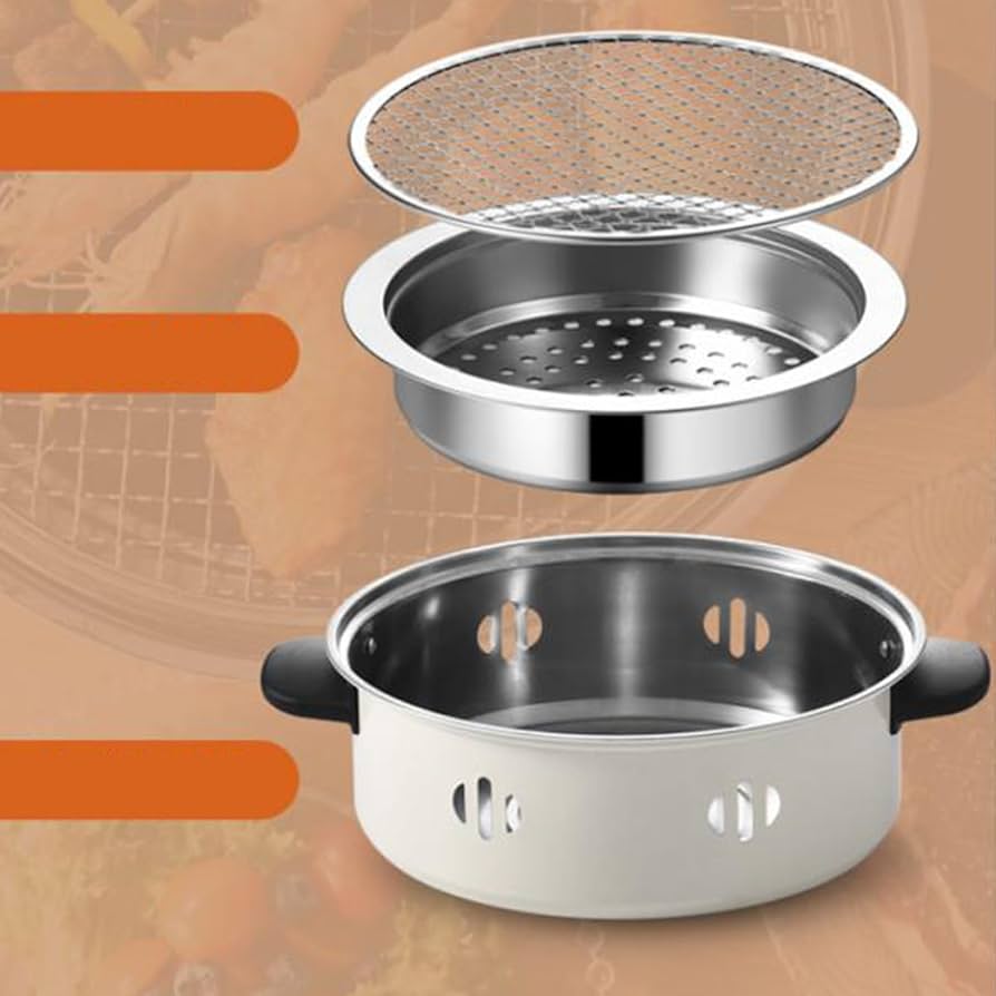 Portable Barbecue Stove With Coal Grill, Tabletop BBQ Grill Pan, Round Non Stick Barbecue Rack, Outdoor Camping Barbecue Stove, Korean Charcoal Stove, Stainless Steel Split Barbecue Grill