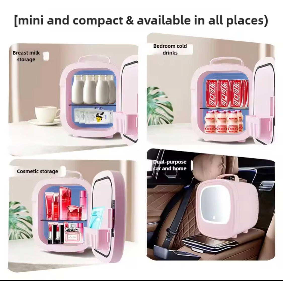Portable Mini Fridge For Skin Care, Cosmetic Refrigerator With Mirror And LED, Mini Table Top Skin Care Fridge