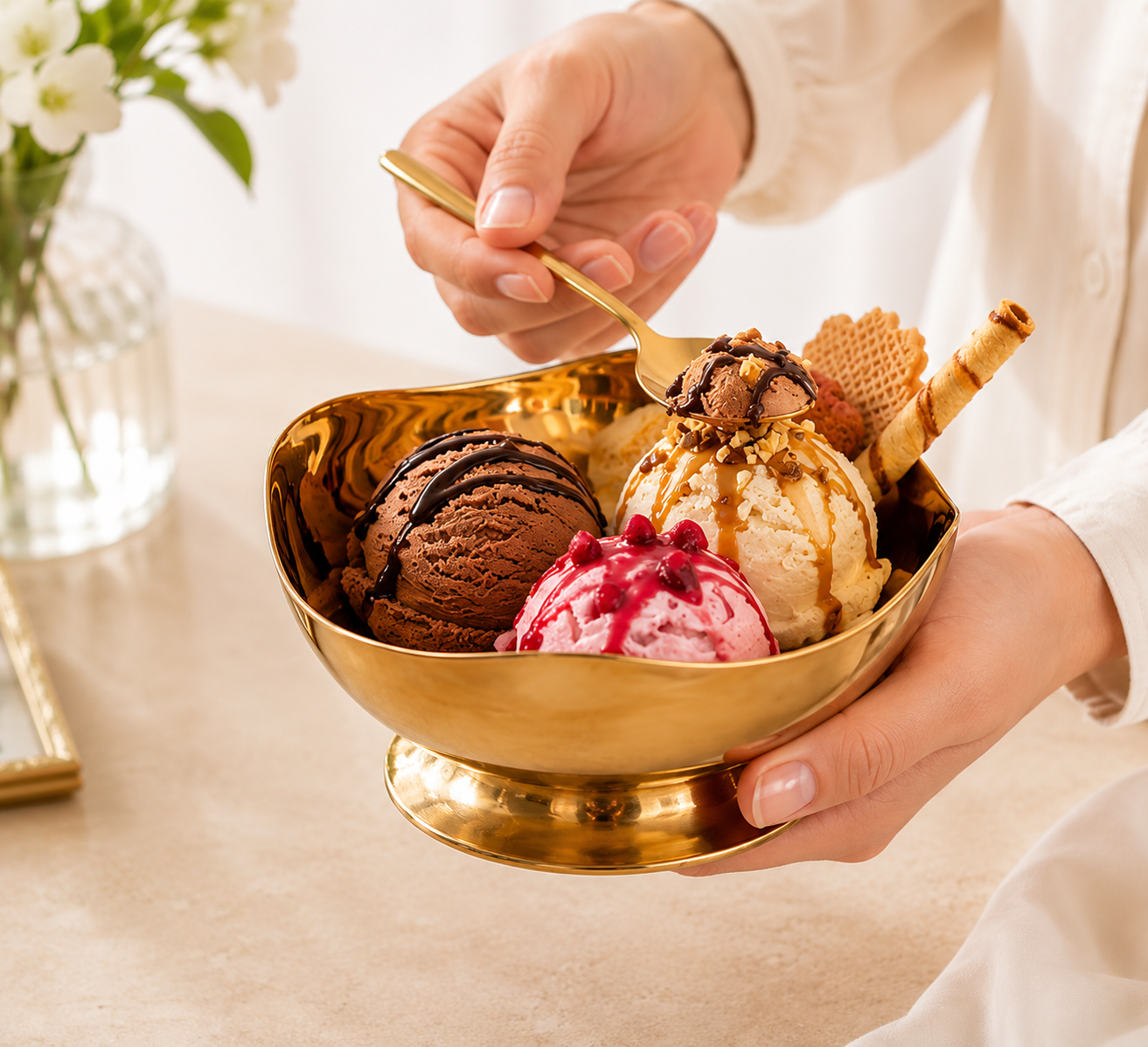 Stainless Steel Dessert Bowl, Decorative Ice Cream Serving Bowl with Pedestal Base, Elegant Gold Snack Bowl, Fancy Dessert Cup Bowl