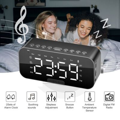 Rechargeable Alarm Clock With Speaker, Multifunction Alarm Radio Desk Clock, Wireless Bluetooth Speaker Clock