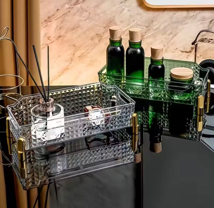 Transparent Desktop Cosmetic Storage Box, Vanity Organizer Basket, Dressing Table Makeup Organizer