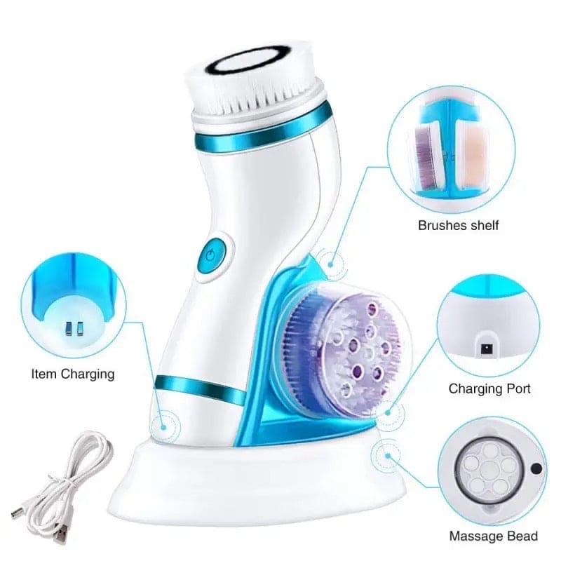 4 in 1 Electric Facial Cleanser, 360 Skin Pore Cleaner Face Massager, Ultrasonic Battery Operated Facial Cleansing Device, Beauty Instrument Face Massager,  Skin Care Massage Wash Brush, Multifunctional Electric Face Washing Instrument